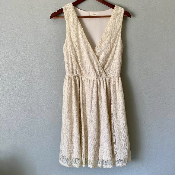 Maison Jules Cream Floral Lace Gold Accents Romantic A-Line Dress Women's Small - Picture 1 of 12